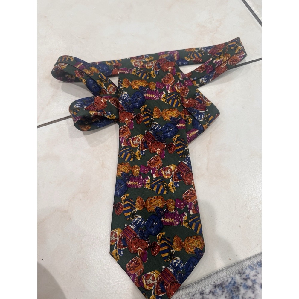 Abercrombie & Fitch Necktie Silk Green Candy Print Novelty Hand Printed Usa Made